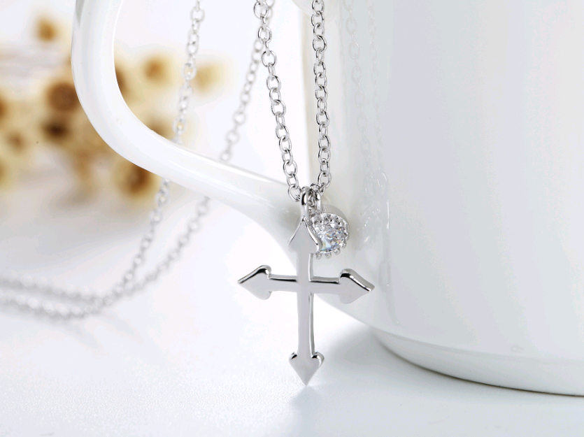Cross Pendant Necklace with Zirconia Charm