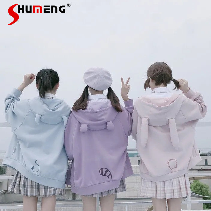 Japanese Style Girls' JK Sweater with Rabbit Ears Hoodie | Streetwear