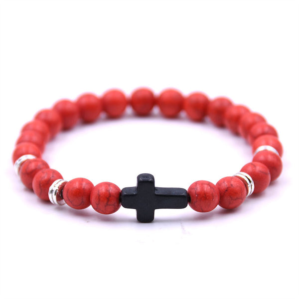 Stone Black Cross Bracelet with Elastic Wire