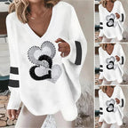 Loose V-neck Geometric Long-sleeved Sweater for Fall/Winter
