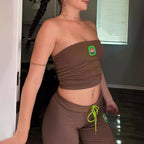 2024 Fashionable Embroidered Crop Top & High-Waist Pants Set