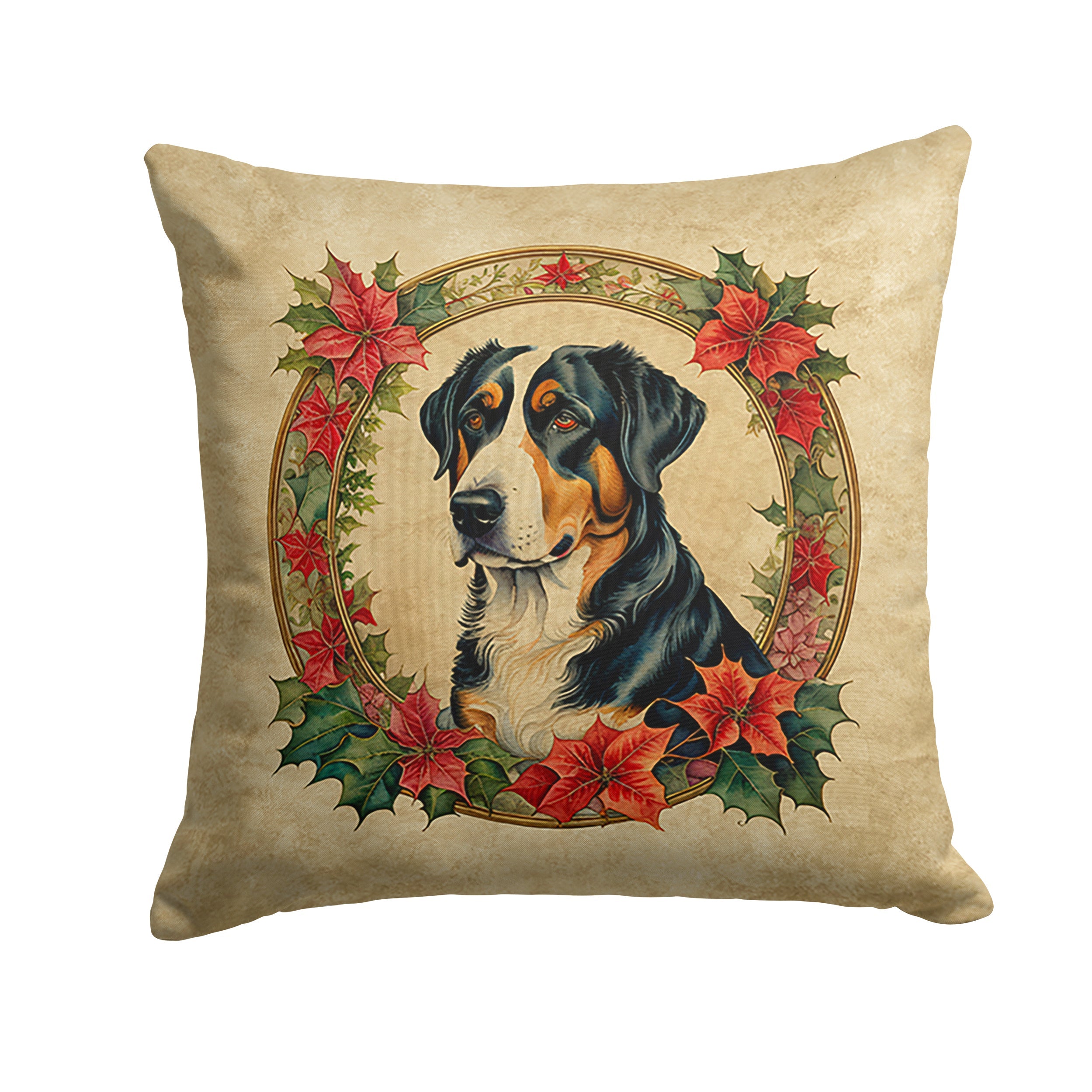 Greater Swiss Mountain Dog Christmas Flowers Throw Pillow