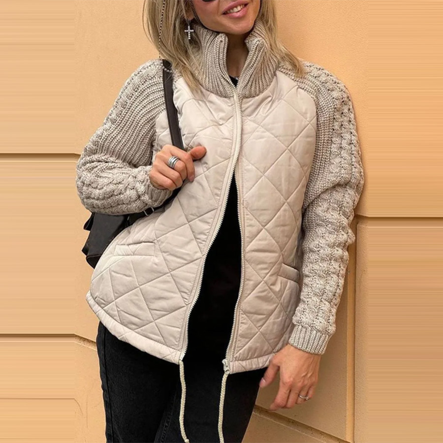 Jacket With Pockets Fashion Knitted Stitching Zipper Coat