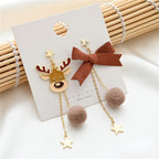 Women's Christmas Elk Bow Earrings with Long Tassels