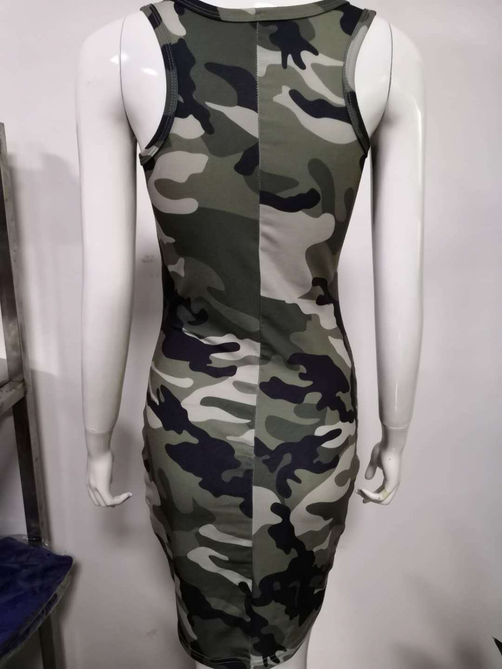 Camouflage Sleeveless Dress with Floral Design