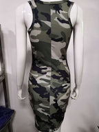 Camouflage Sleeveless Dress with Floral Design
