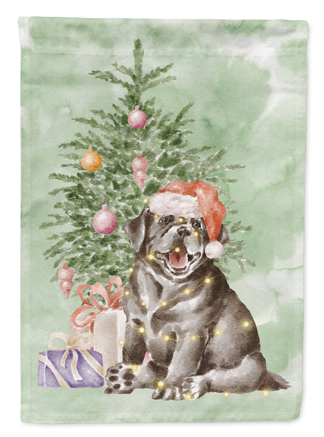 Labrador Retriever Black Puppy Christmas Presents and Tree Garden Flag