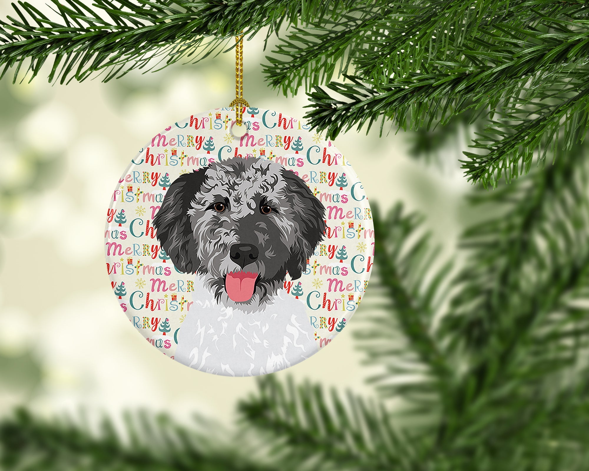 Doodle Silver #3 Christmas Ceramic Ornament