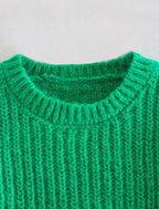 Women's Fashion Round Neck Solid Color Cropped Sweater