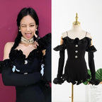 Jennie Style Black Long Sleeve Ruffled Bodysuit