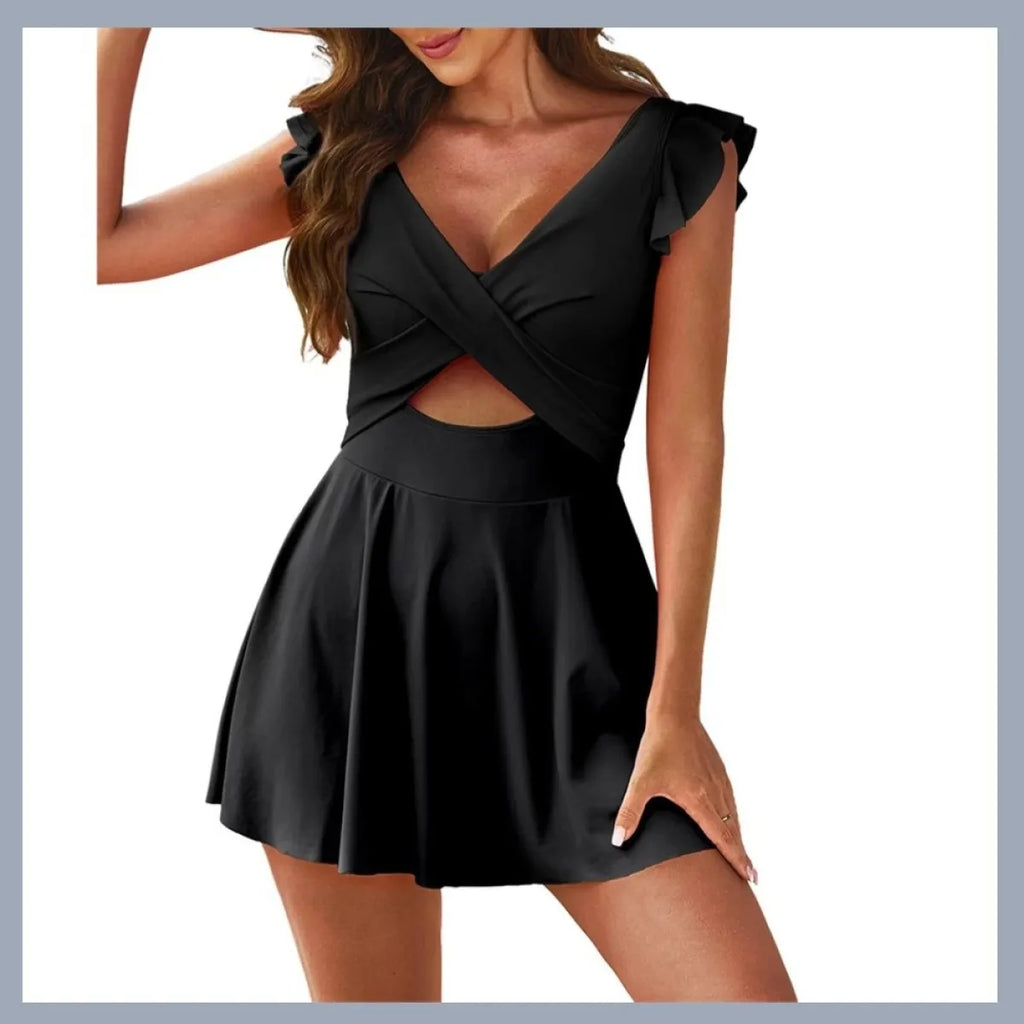 Ruffle Cross-Front Swim Dress