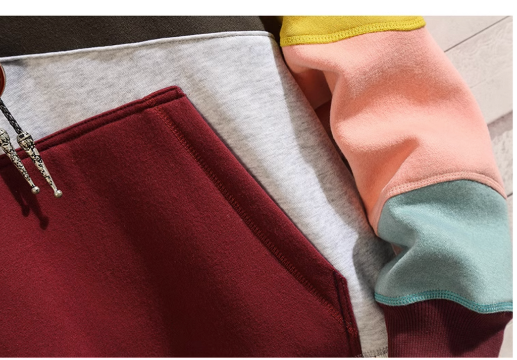 Fleece Casual Loose Color-Blocking Pullover Top | Streetwear