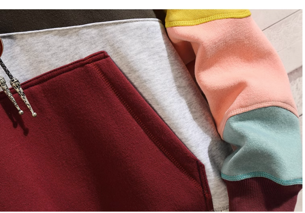 Fleece Casual Loose Color-Blocking Pullover Top | Streetwear