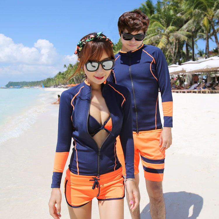Couple's Color Block Bikini Set for Surfing and Snorkeling
