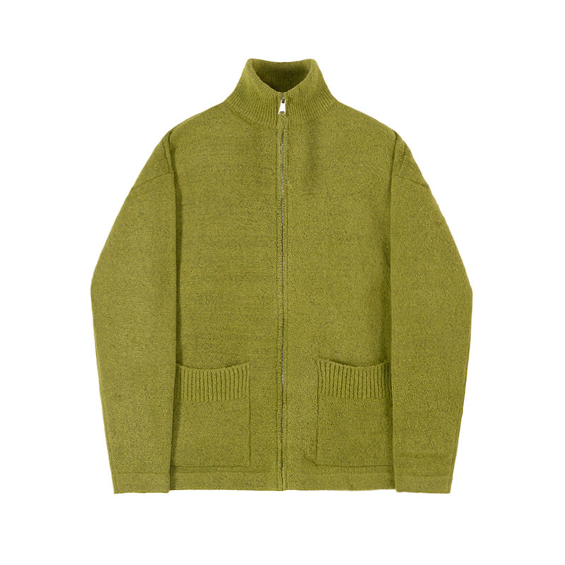 Men's Retro Zipper Cardigan Sweater with Stand Collar