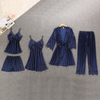 Silk Lace Nightgown Set with Padded Robe (5 Pieces)