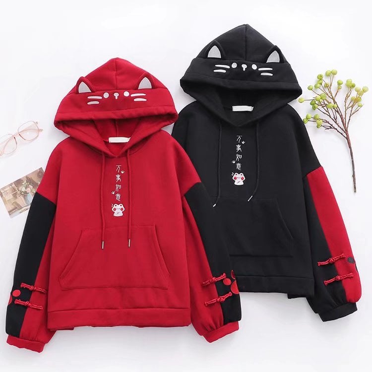 Color Contrast Cartoon Cat Embroidered Sweater