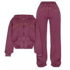 Women's Zip-up Hooded Cropped Sweatshirt and Trouser | Streetwear