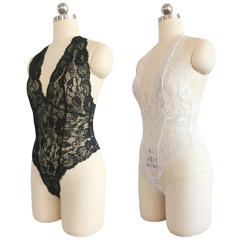 Lace Bodysuit with Neck Strap - Sexy Lingerie Set