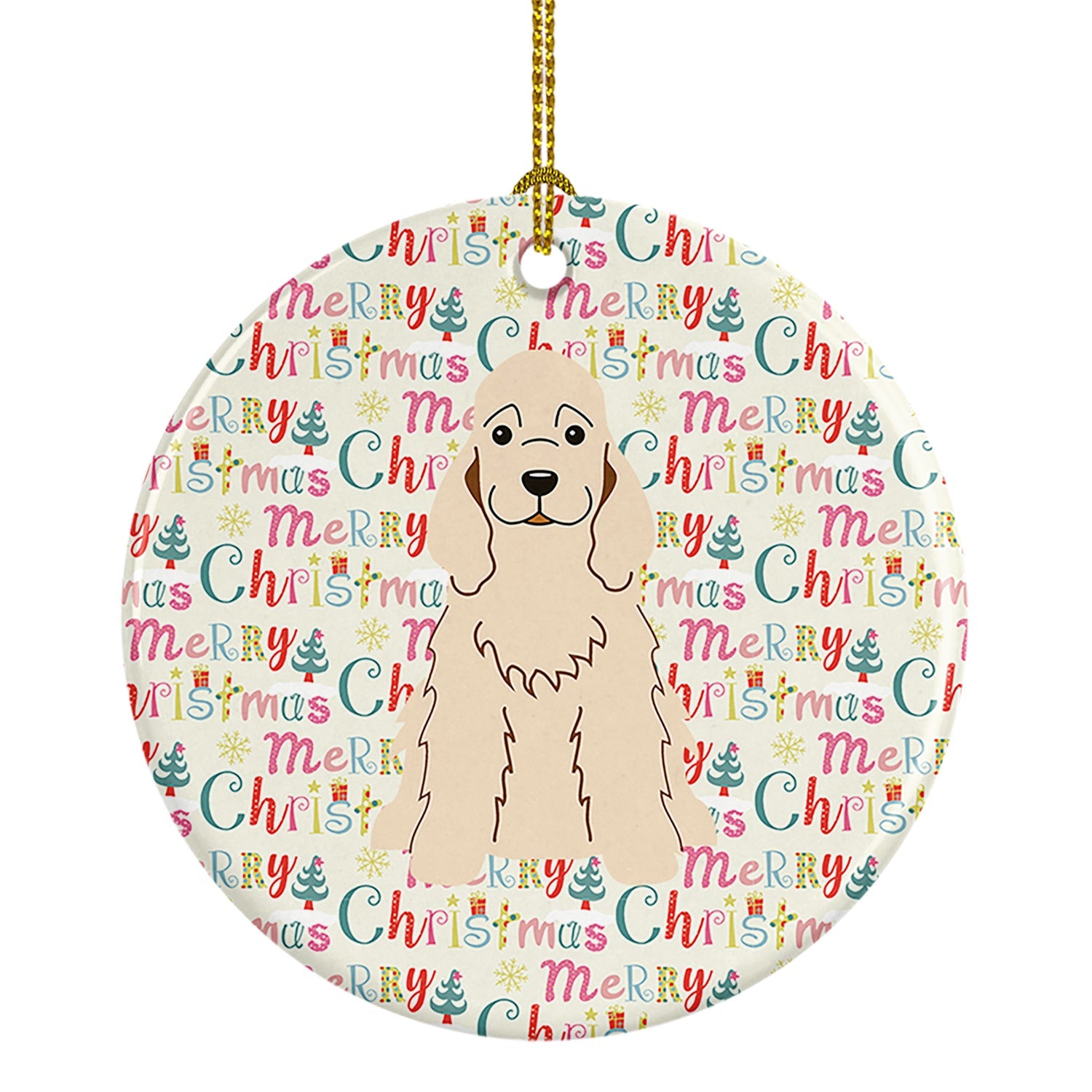 Merry Christmas Cocker Spaniel Buff Ceramic Ornament