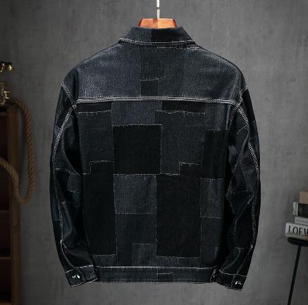 Men's Vintage Flocked Panel Denim Jacket