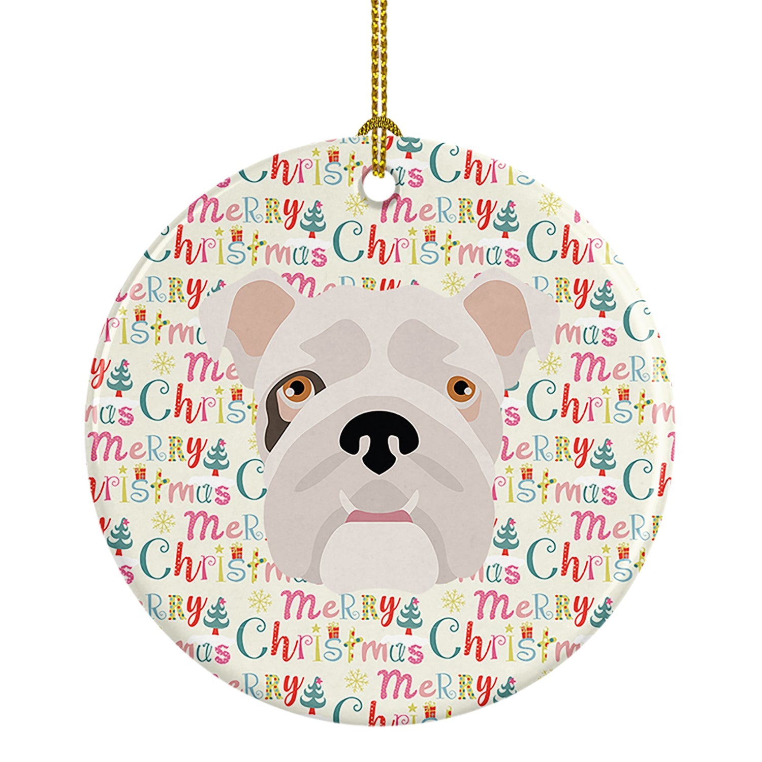 English Bulldog Merry Christmas Ceramic Ornament