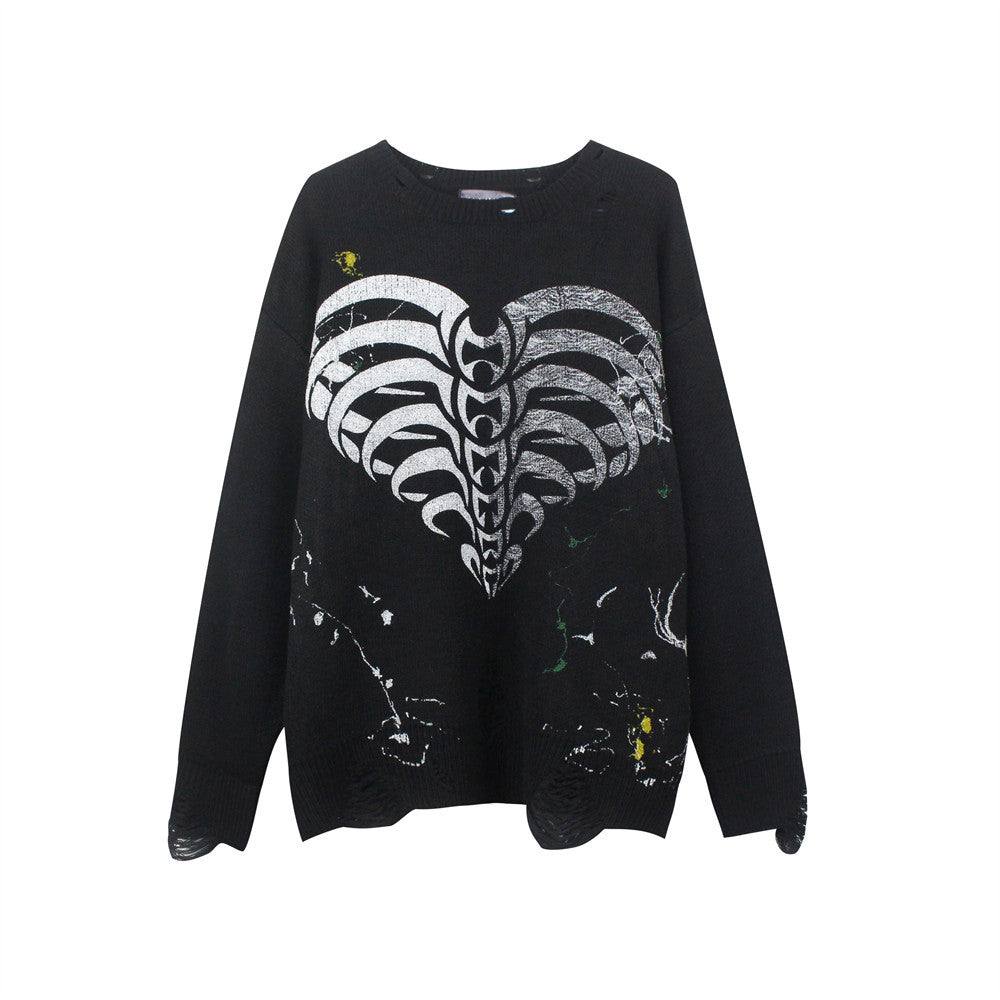 Men's Knit Sweater with Love Skeleton Print
