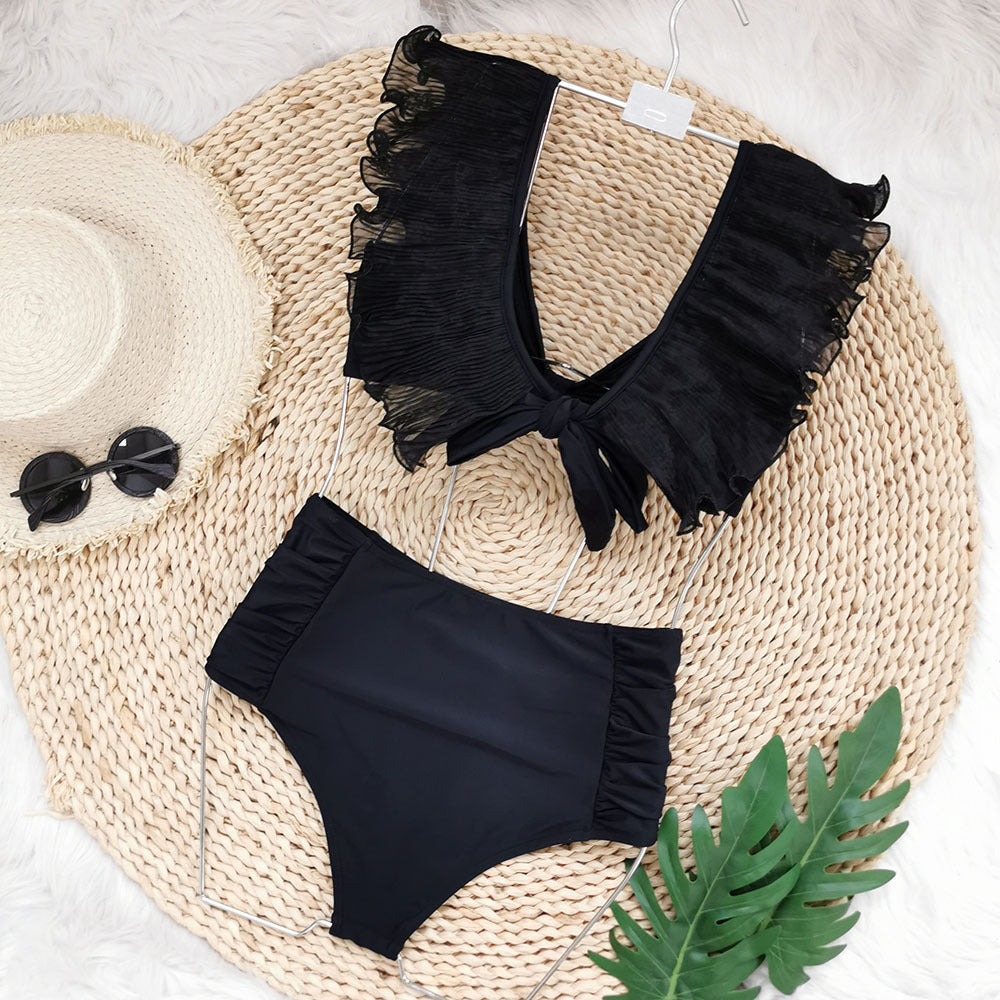 V-Neck Chiffon Ruffle High-Waisted Bikini 2024