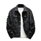 Men's Ripped Denim Jacket with Turndown Collar