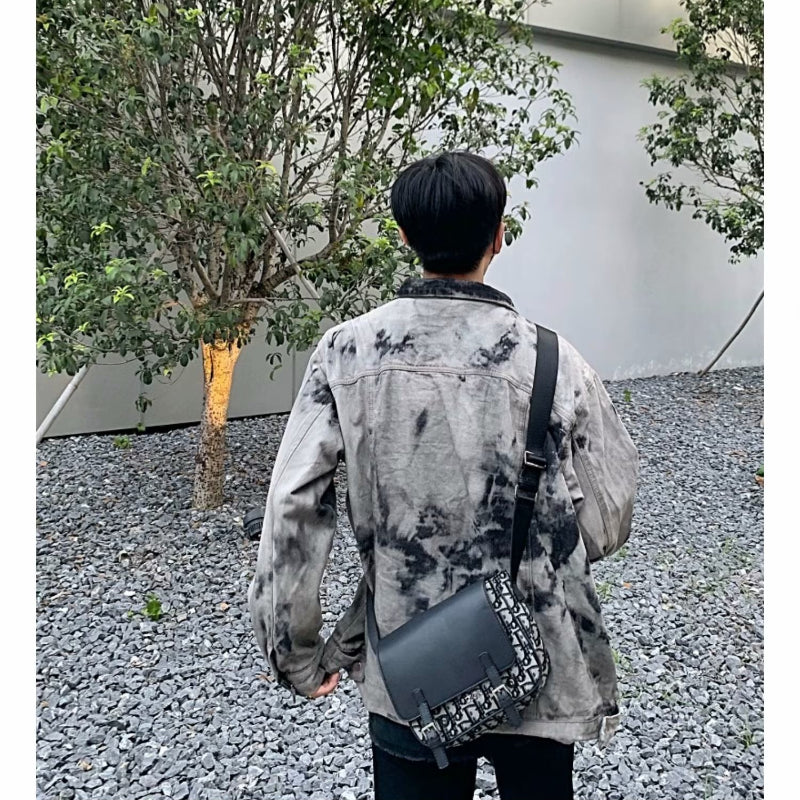 Men's Hip-hop Color Block Denim Jacket with Pockets