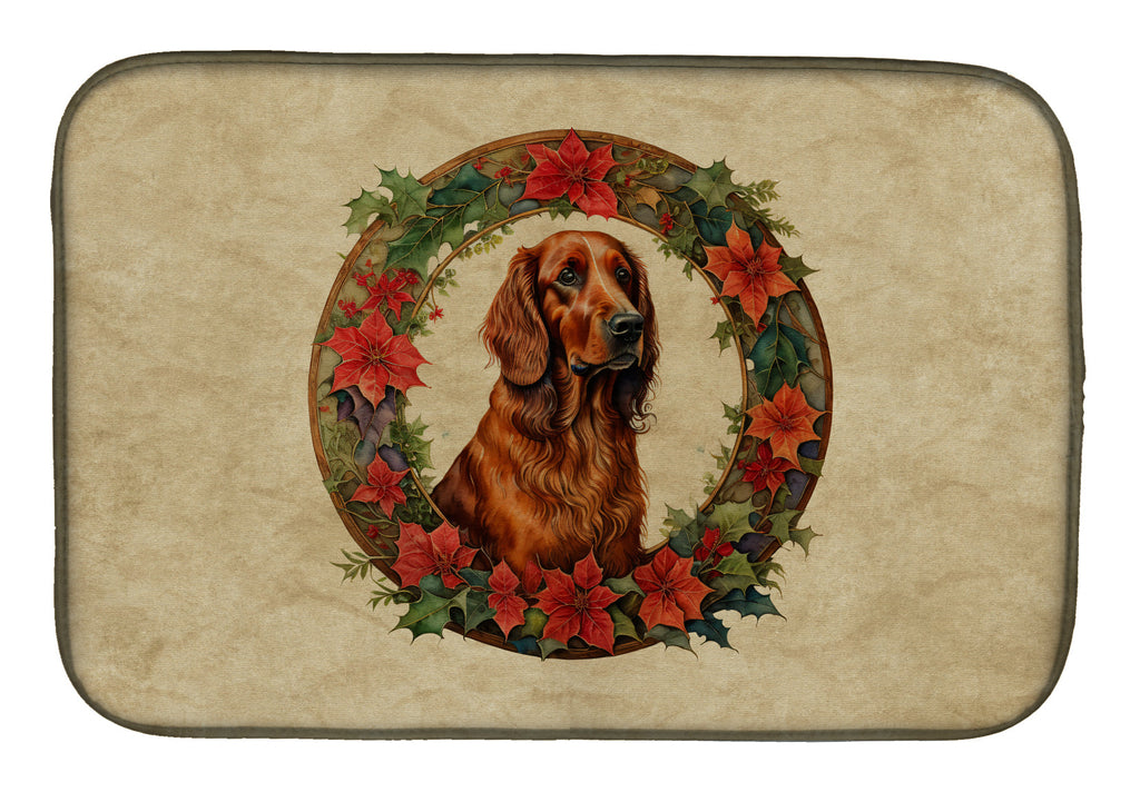 Irish Setter Christmas Flowers Dish Drying Mat