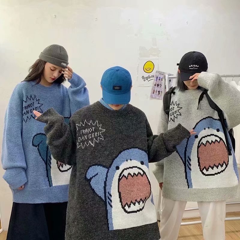Men's Round Neck Shark Sweater - Korean Style Pullover | Streetwear