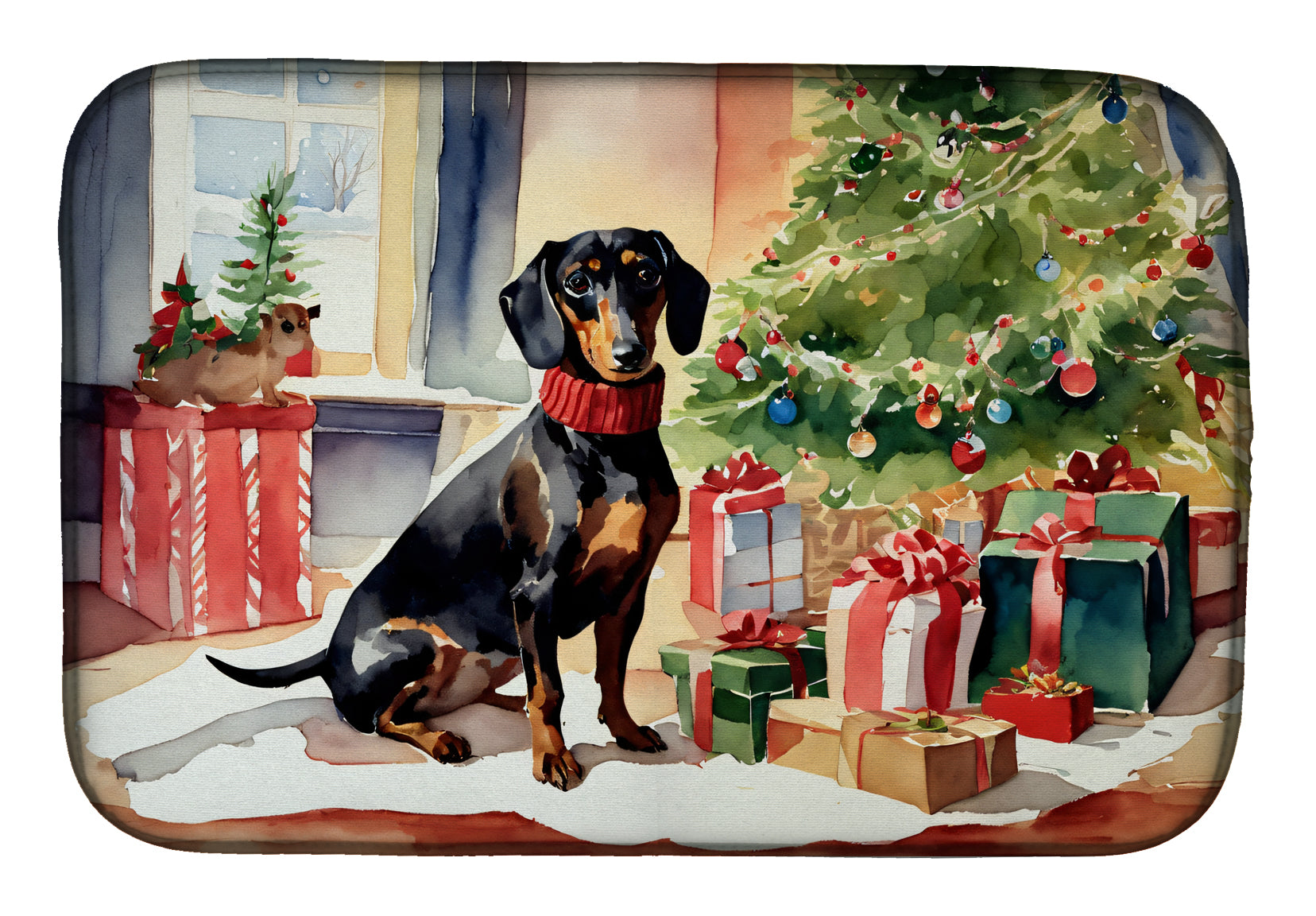 Dachshund Cozy Christmas Dish Drying Mat