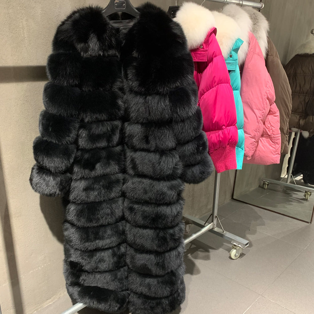 X-Long Real Fox Fur Coat for Women - Warm Winter Wear