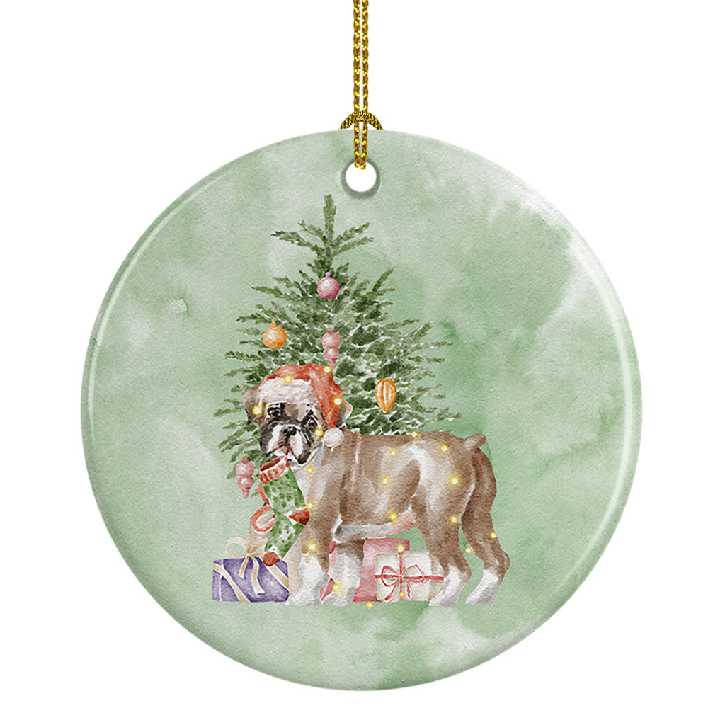 Boxer Puppy #2 Christmas Presents and Tree Ceramic Ornament