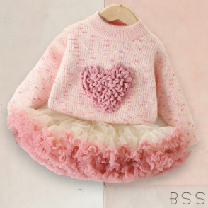 Halissa Set: Sweater with Heart Design & Tulle Skirt