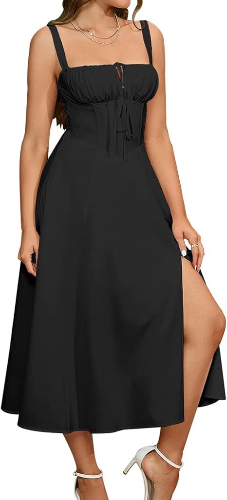 Corset Slit Lace-Up Midi Dress