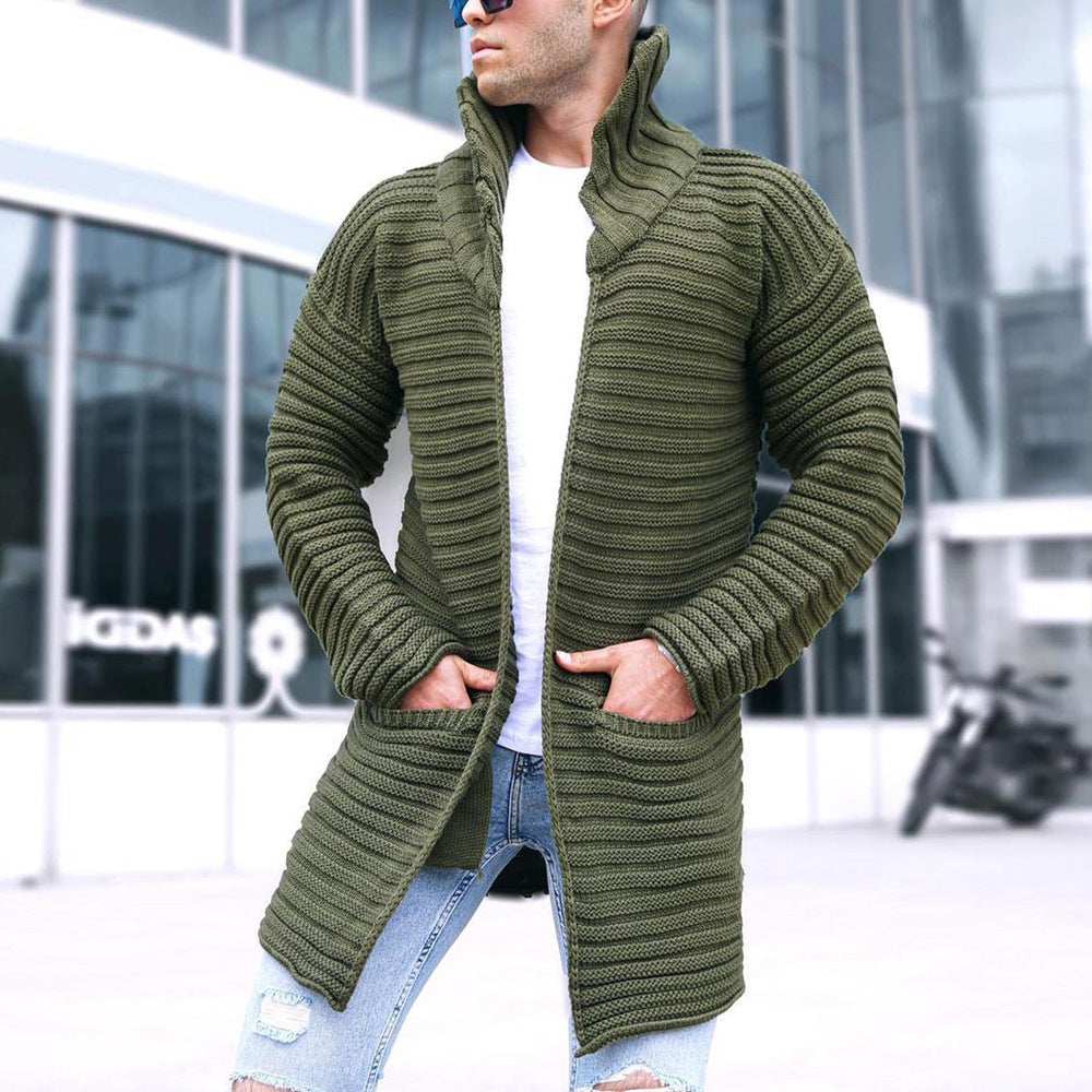 Ribbed Jacquard Knitted Lapel Cardigan Windbreaker