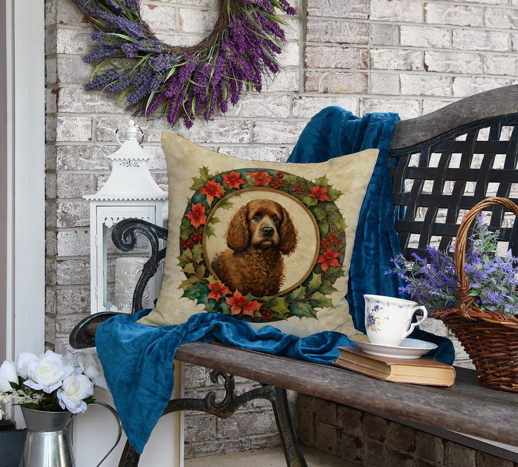 Irish Water Spaniel Christmas Flowers Throw Pillow