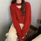 Korean Women's Hollowed-Out Collarbone Knit Sweater