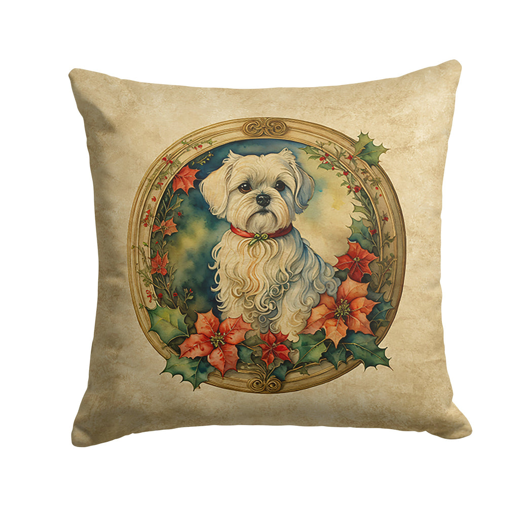 Maltese Christmas Flowers Throw Pillow