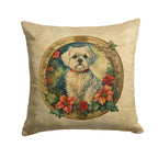 Maltese Christmas Flowers Throw Pillow