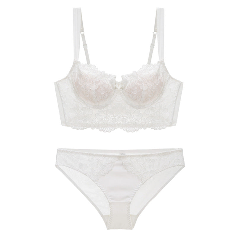 French Lace Long-Line Bra Set with Embroidery (Comfort Fit)