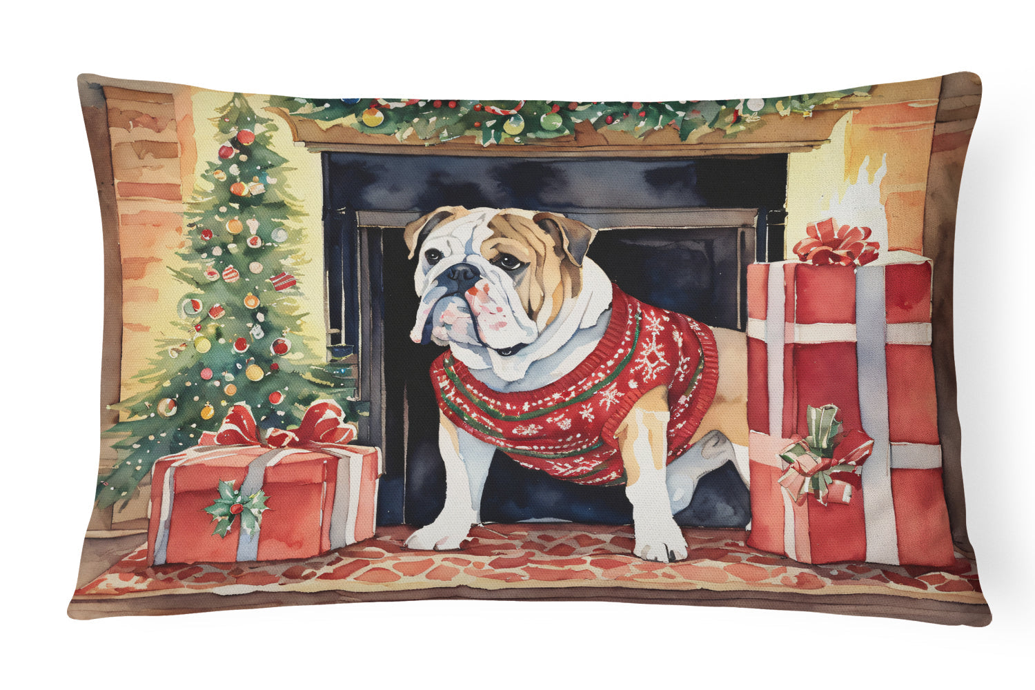 English Bulldog Christmas Throw Pillow