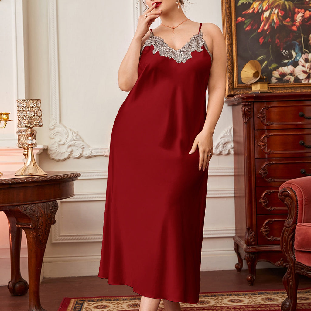 Plus Size Contrast Lace Cami Sleepwear Dress