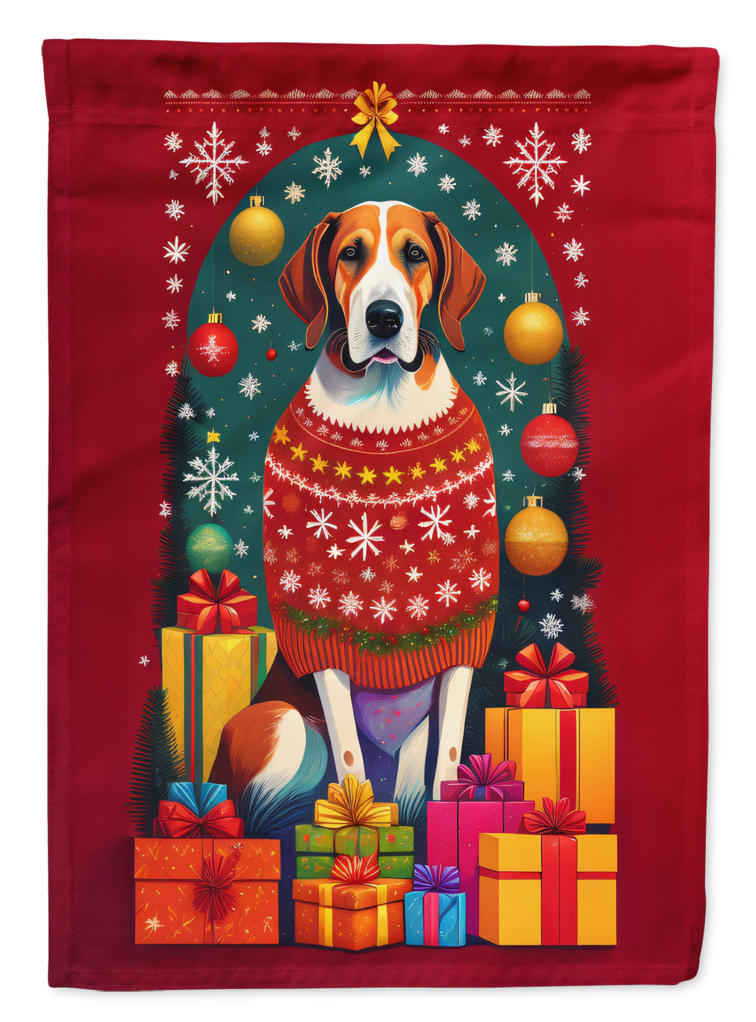 English Foxhound Holiday Christmas House Flag