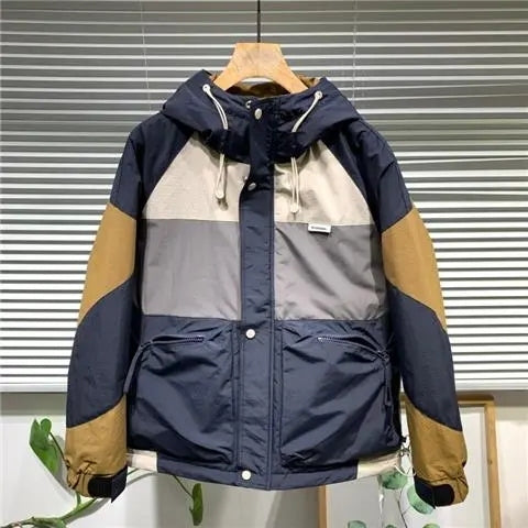Korean Patchwork Contrast Color Bomber Jacket for Men