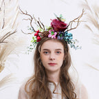 Exaggerated Christmas Antler Headband with Floral Accents