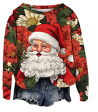 3D Digital Print Christmas Round Neck Top for Winter