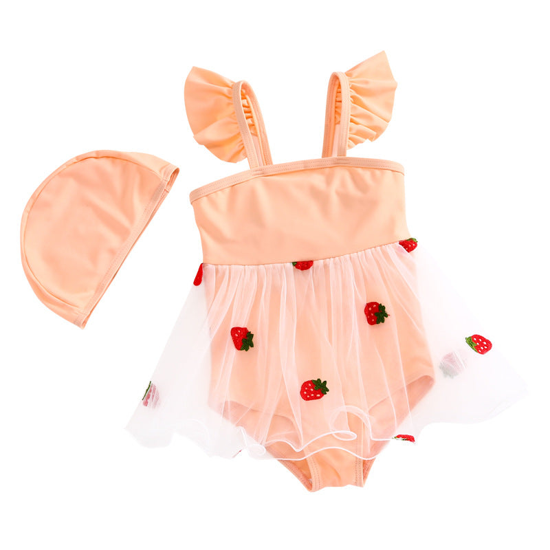 Summer One Piece Cartoon Strawberry Princess Swimwear